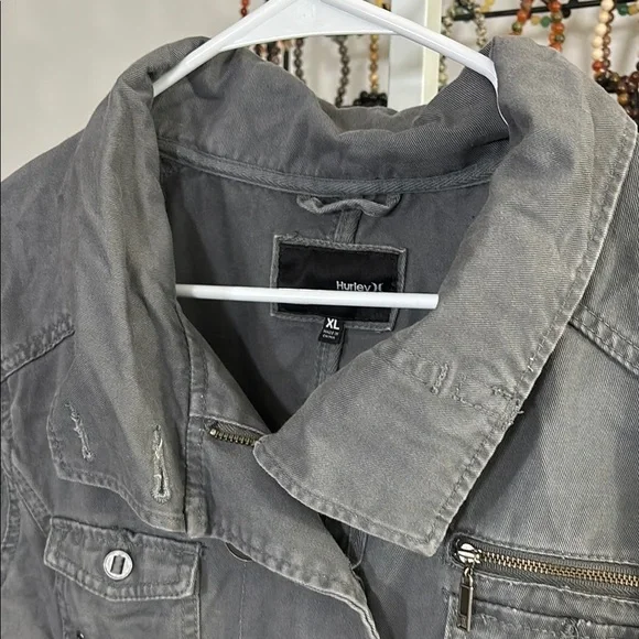 Hurley Gray Utility Jacket Classic Design double breasted skater grunge y2k 90s - Picture 2 of 7